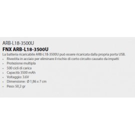 FENIX BATTERIA RICARICABILE USB 3500 mAh